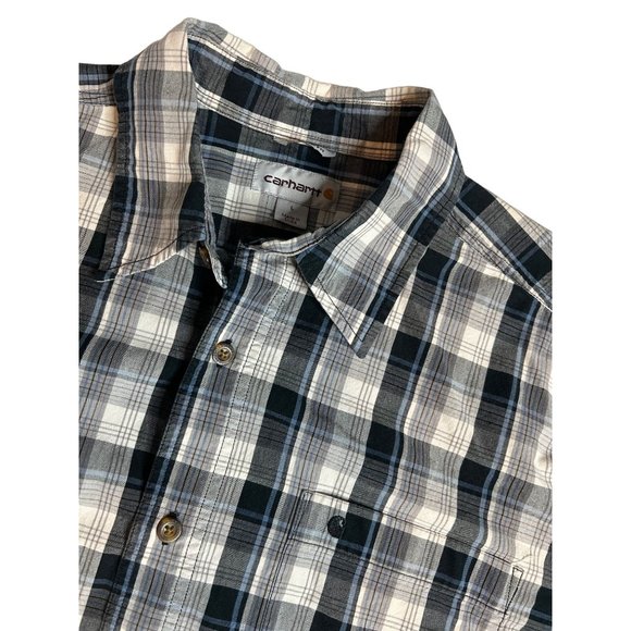 Carhartt Mens Large Relaxed Fit Blue Plaid‎ Button Up Short Sleeve Shirt - Picture 1 of 7